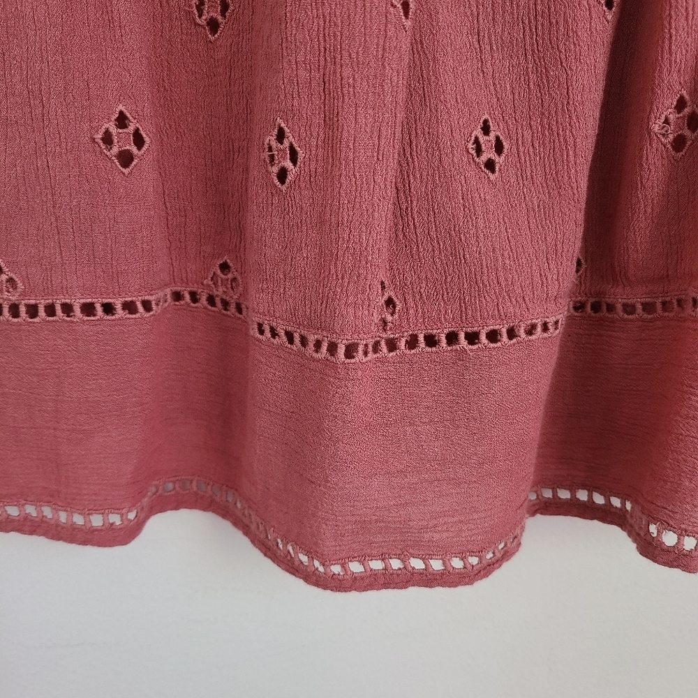 Denver Hayes Dusty Pink Eyelet Blouse Medium Boho Cottagecore Top - Picture 9 of 9